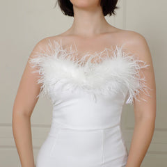 Strapless Feathers Solid Long Dresses For Women