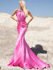 Halter Neck Sleeveless Pink Maxi Dress