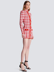 Long Sleeved Plaid Bodycon Short Dress