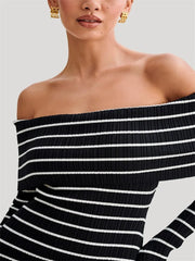 Women Open-Back Contrast Striped Knitwear Mini Dress