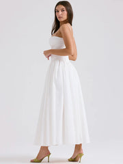 White Spaghetti Strap Open Back Sleeveless A-line Dress