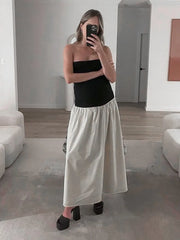 Black Gray Contrast Color Sleeveless Tube Dress