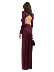 Hollow Out Long Sleeve Silky Satin Maxi Dress