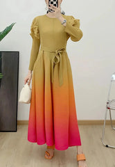 Gradient Long Lantern Sleeve Maxi Dress