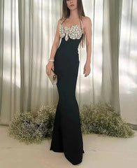 Crystal Diamond Halter Neck Black Maxi Dress 