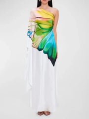 One-shoulder Printed Long Dress