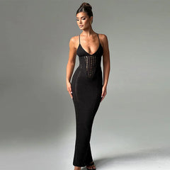 Knitting Open Back Hollow Out Maxi Dress