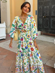 Print Floral Pastoral Lantern Sleeves Dress