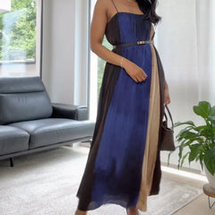 Pleated Contrasting Colors Loose Maxi Dress