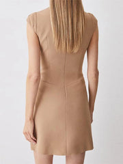 Solid Side Bow Mock Neck Sleeveless Mini Dress