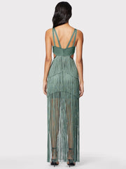 Women Spaghetti Strap Hollow Fashion Tassel Maxi Dress