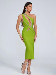 Diamonds One Shoulder Mesh Midi Dress