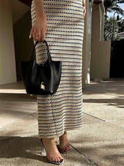 Striped High Waist Patchwork Knit Maxi Dress