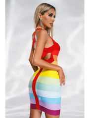 Halter Open Back Rainbow Spaghetti Strap Colorful Mini Dress