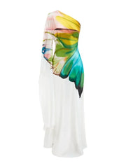 One-shoulder Printed Long Dress