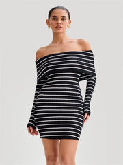 Open-Back Dress In Black White Contrast Stripe