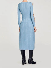 Ring Connect Hollow Out Long Sleeves Knitted Dress