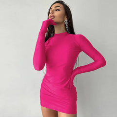 Long Sleeve with Gloves Solid Women's Short Dresses