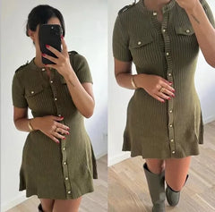 Short Sleeve Patchwork Knitwear Mini Dress