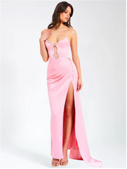 Diamond Strapless Pink Ankle Length Dress