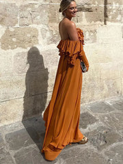 Solid Ruffled Off Shoulder High Waist Maxi Dress