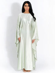 Satin Cloak Long Sleeve Loose Kaftan For Women O Neck Long Dress