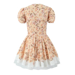 Print Corset Style Puff Sleeve Mini Dress