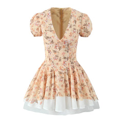 Print Corset Style Puff Sleeve Mini Dress