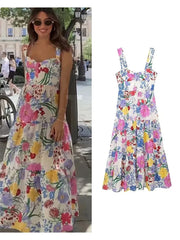 Flower Print High Waist Ankle Length Dress