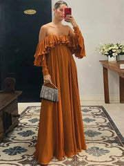 Solid Ruffled Off Shoulder High Waist Maxi Dress