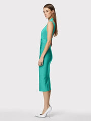 Women's Sleeveless V-neck Open Back Hollow Fit Midi Dress