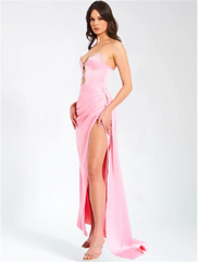 Diamond Strapless Pink Ankle Length Dress