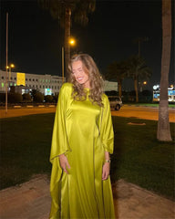 Satin Cloak Long Sleeve Loose Kaftan Dress 