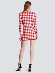 Long Sleeved Plaid Bodycon Short Dress