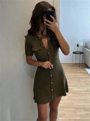 Short Sleeve Patchwork Knitwear Mini Dress