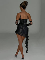 Strapless Ruffle Open-Back Sequins Sparkle Mini Dress