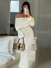 Open-Shoulder Long Sleeve Women Knitwear Dress