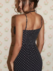 Print Dots Spaghetti Strap Women Dress