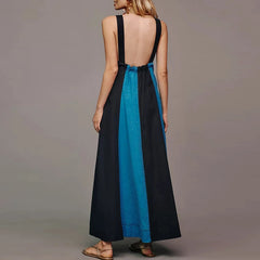 Open Back Halter Color Block Long Dress