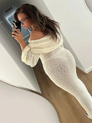 Open-Shoulder Long Sleeve Women Knitwear Dress