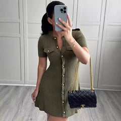 Knitted Short Sleeve Cardigan Dress