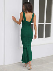 Women Solid Pleates Ankle Length Evening Dress 