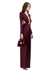 Hollow Out Long Sleeve Silky Satin Maxi Dress