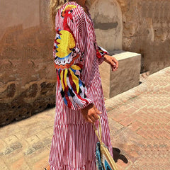 Pattern Printed Lantern Sleeves Bohemian Dress