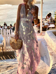 A-Line Maxi Dress V-Neck Loose Beach Dress