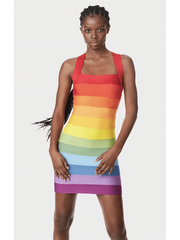 Halter Open Back Rainbow Spaghetti Strap Colorful Mini Dress