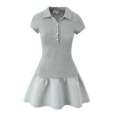 Lapel Short Sleeve Knitted Mini Dress