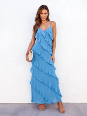 Woman’s Solid Color Open Back Slit Maxi Dress