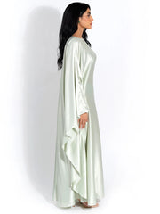 Satin Cloak Long Sleeve Loose Kaftan For Women O Neck Long Dress