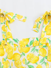 Yellow Print Bow Lace Up Mini Dress